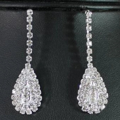 Rhinestone Water Drop Pendant Necklace Drop Earrings Set