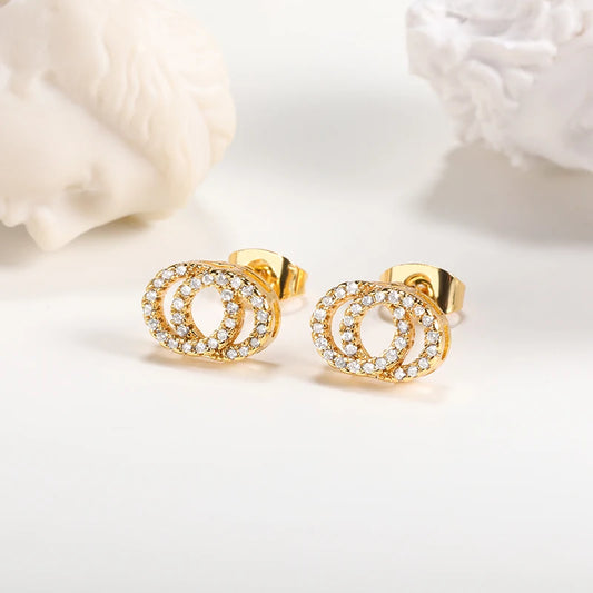 Crystals Round Stud Earrings For Women